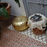 Gold Moroccan leather pouf