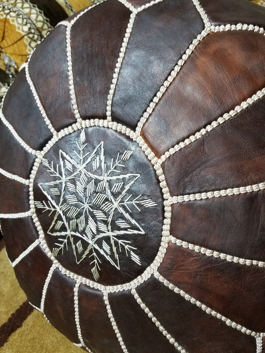 Dark Brown Moroccan leather pouf