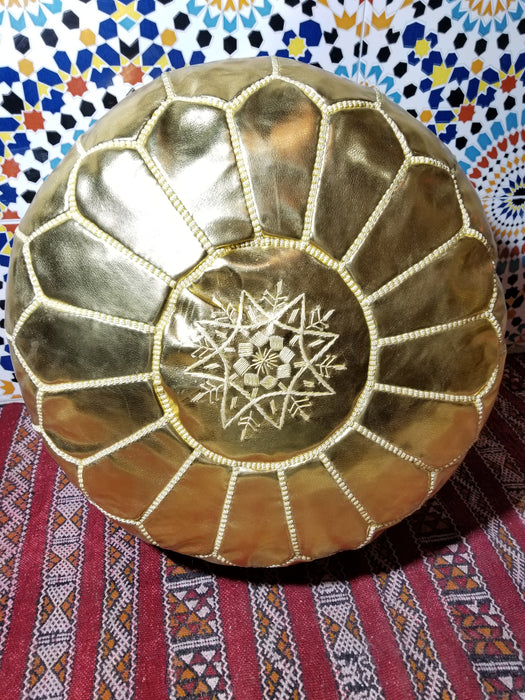 Gold Moroccan faux leather pouf