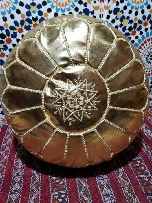 Gold Moroccan faux leather pouf