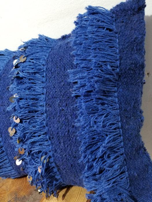 Blue Handira Moroccan Wool Pillow, Berber Pillow