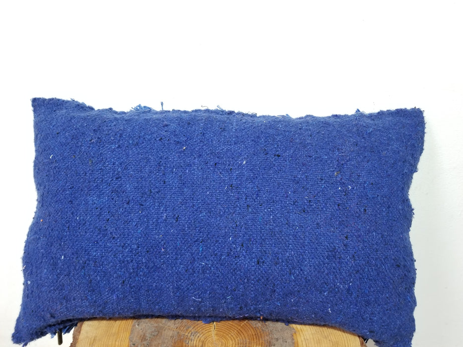 Blue Handira Moroccan Wool Pillow, Berber Pillow
