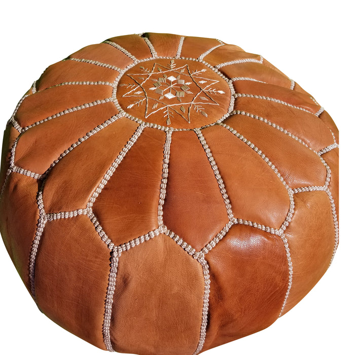 Tan Moroccan leather pouf