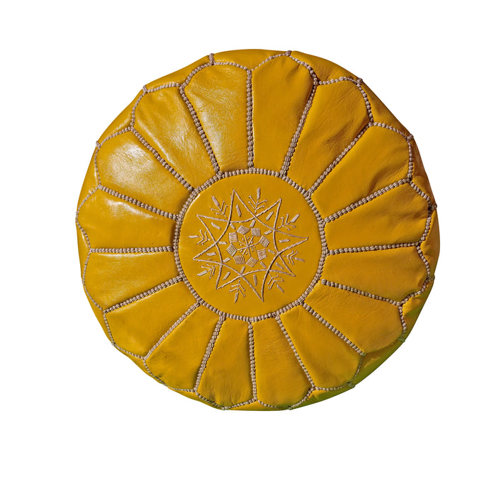 Yellow Moroccan leather pouf