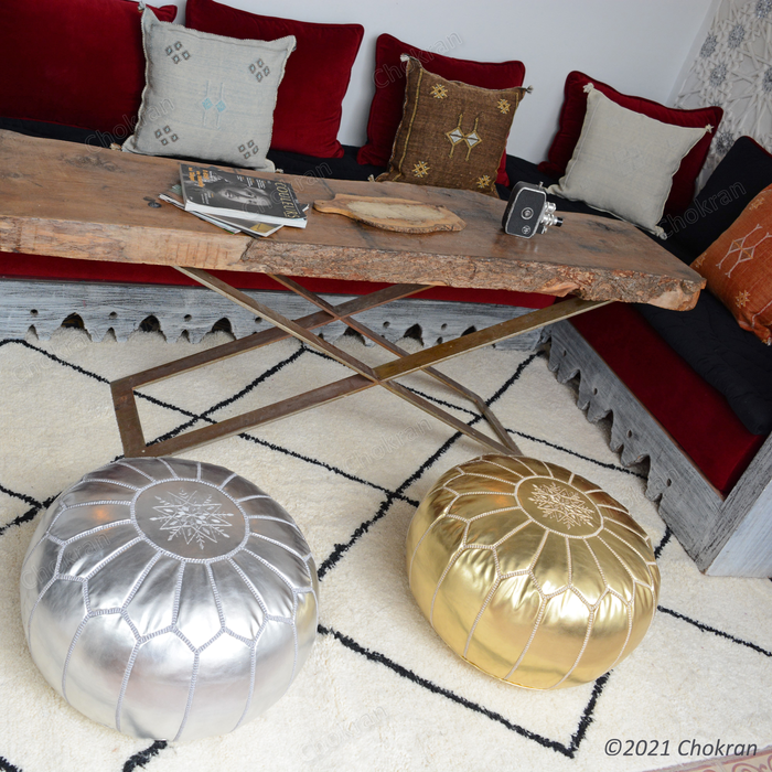 Silver Moroccan leather pouf