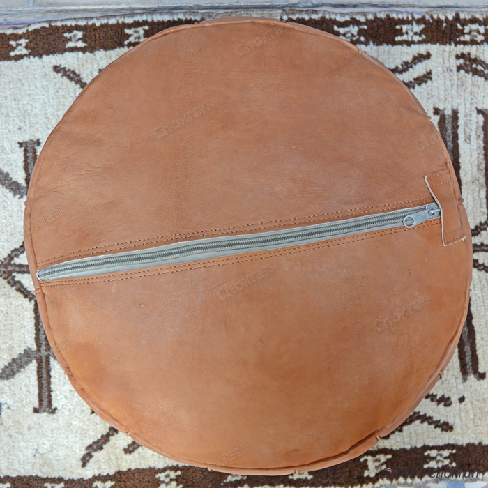 TAN Moroccan leather pouf