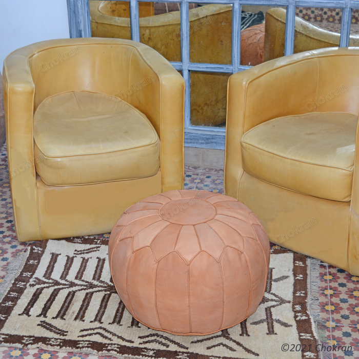 TAN Moroccan leather pouf