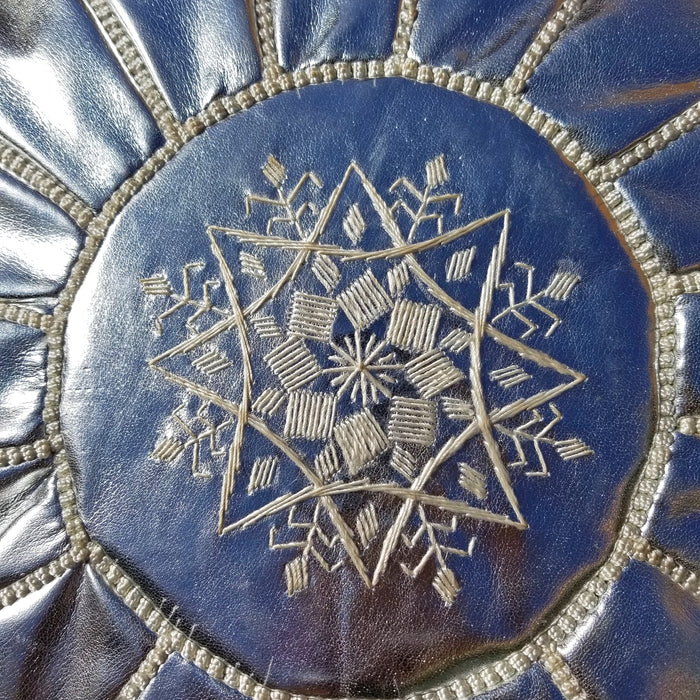Silver Moroccan faux leather pouf