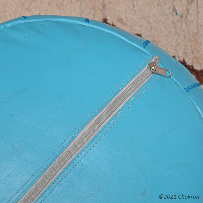 Turquoise Moroccan leather pouf