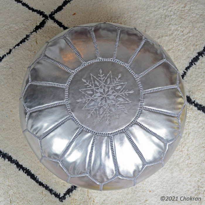 Silver Moroccan leather pouf