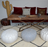 Full white Moroccan leather pouf