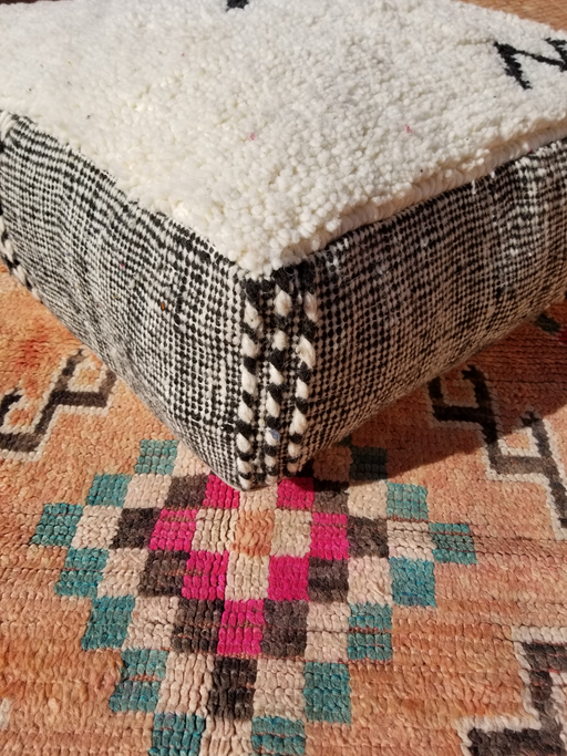 White and Black Moroccan Floor Cushion Pouf 60x60x20cm