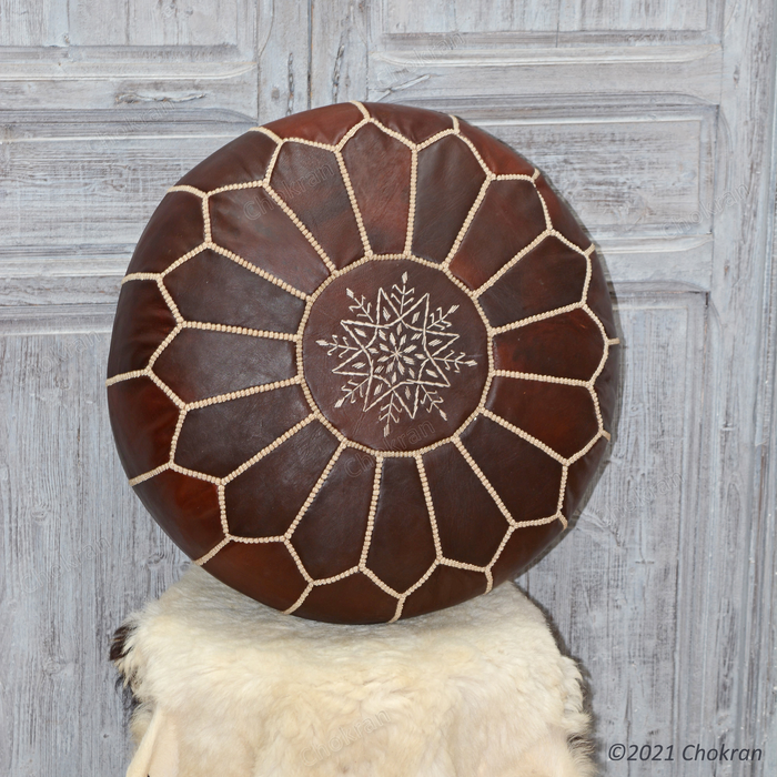 Dark Brown Moroccan leather pouf