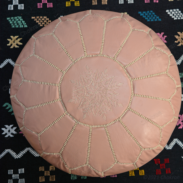 Light pink Moroccan leather pouf