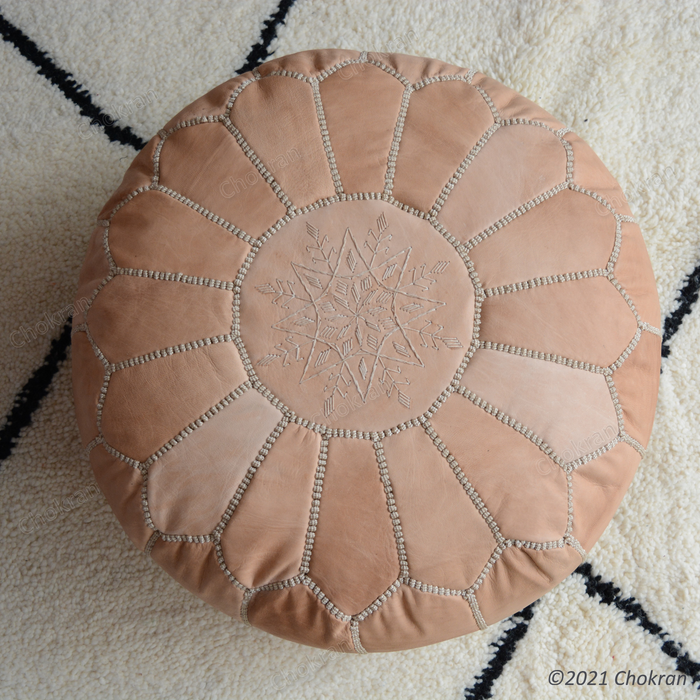Natural Moroccan leather pouf