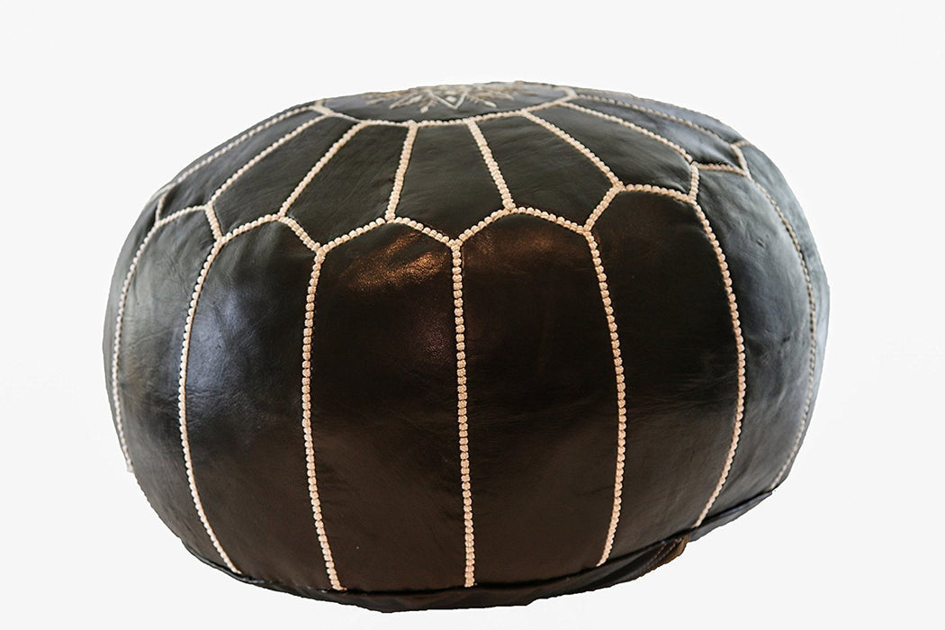 Black Moroccan leather pouf
