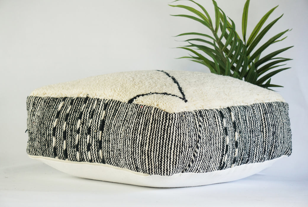 White and Black Floor Cushion Pouf