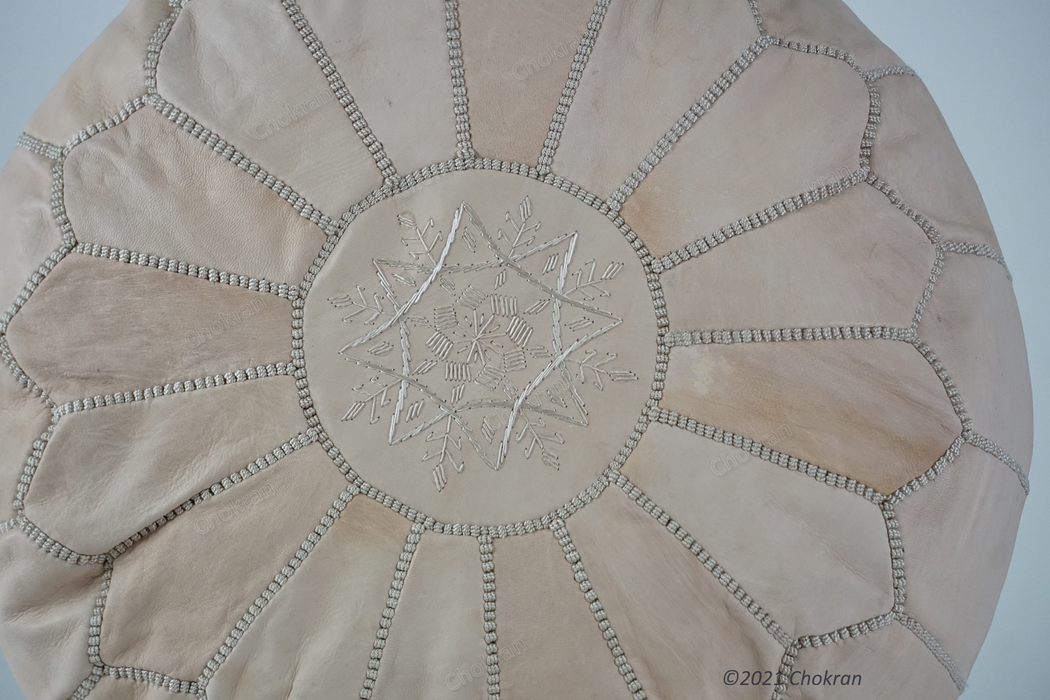 Natural Moroccan leather pouf