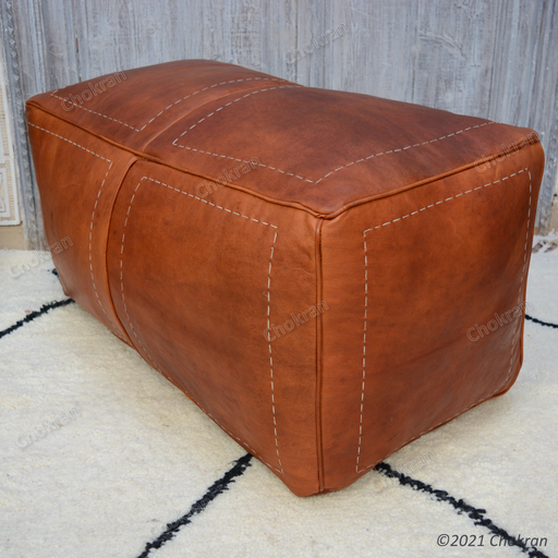 Square Moroccan leather pouf