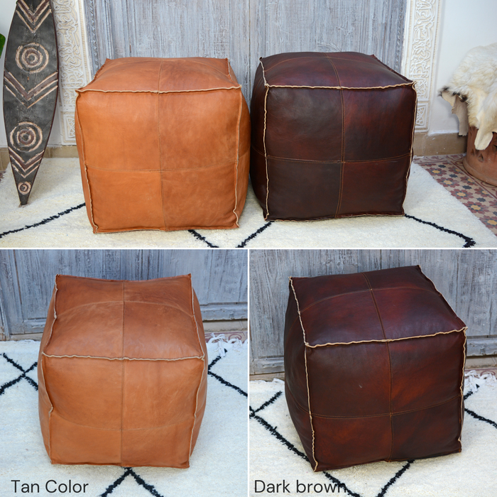 Small Square Moroccan leather pouf